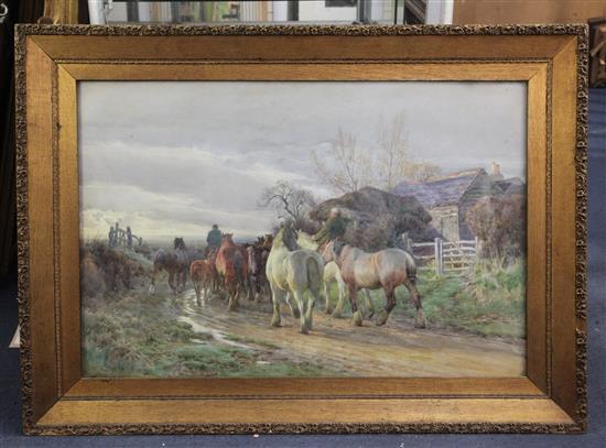 Charles James Adams (1857-1931) Going to the horse fair, early morning 19.5 x 29.5in.